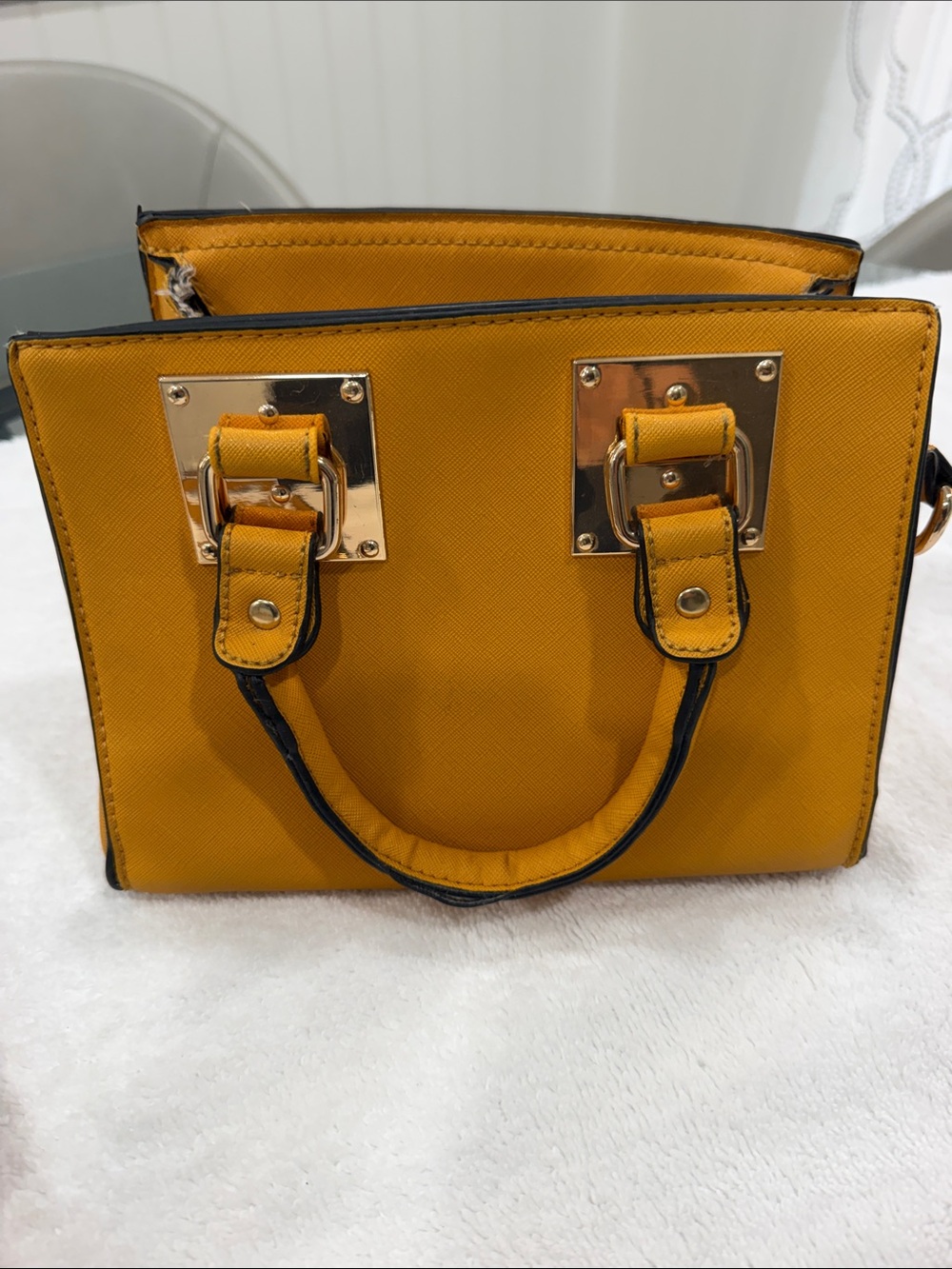 Compact Yellow Satchel with Gold-Tone Hardware